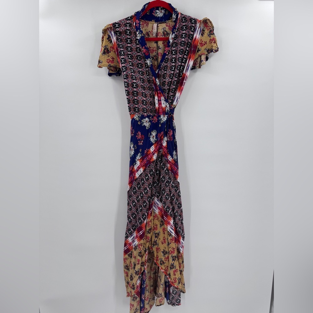 Raga Colorful Patchwork Wrap Dress size small
